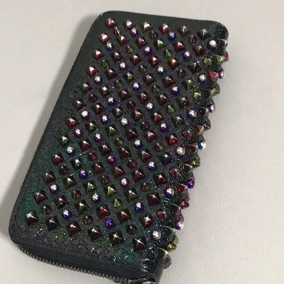 EUC. CHRISTIAN LOUBOUTIN Panettone Spike Long Zip Around Wallet in Black Multi - Picture 2 of 15